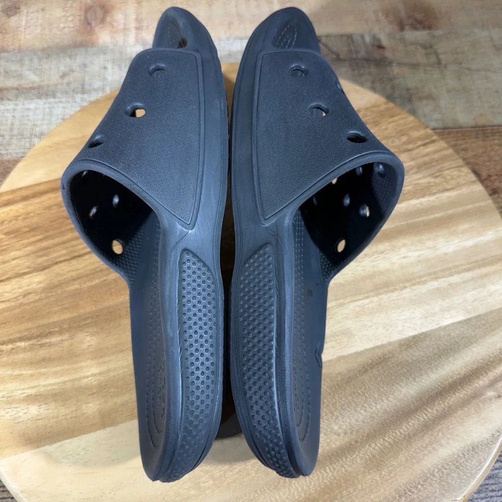 Crocs Slides Mens 8 Black Rubber Classic Slide Sandals 206121 Slip On Comfort